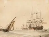 Samuel Atkins, Men Of War Off The Foreland, watercolour