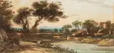 John Varley Ows, Capriccio Landscape With A Figure Washing, watercolour