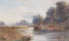 Robert Pratchett Noble, A Barge On A River At Harvest Time, 1982, watercolour