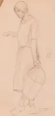 William Strang, Standing Woman With A Pail, pencil