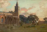Archibald Kay, Sunset At Dunfermaline Abbey, oil on panel