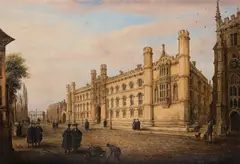 Richard Banks Harraden, View Of Kings Parade, Cambridge, With Corpus Christi College, oil on canvas 42cm by 60cm