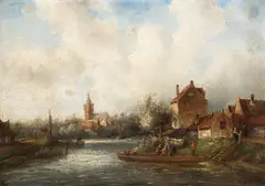 Charles Leickert, Dutch River Landscape, 1970, oil on panel unframed 27 cm by