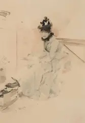 Ludek Alois Marold, An Elegant Woman Seated By A Stove, watercolour