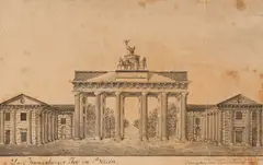 Georg Greis, The Brandenburg Gate, Berlin, pen and ink 9 cm by 14 cm