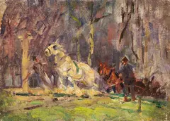 Arthur Spooner, Horses Pulling A Cart Up A Hill, oil on canvas