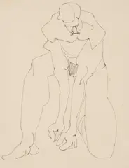 Henri Gaudier-Brzeska, Crouching Nude, pen and black ink