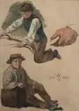 William Luker Snr, Studies Of A Young Boy, oil on card 36 cm by