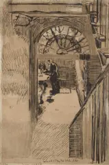 Walter Sickert, Entrance To 8 Fitzroy Street, Whistler's Studio, pen and brown ink heightened with white 43 cm by
