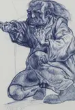 Peter Howson, The Supplicant, pen and blue ink 30 cm by