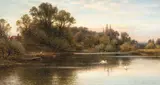 Alfred Augustus Glendening, Sr., Â Swans On A Lake, oil on canvas