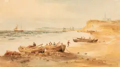Samuel Prout Ows, Shoreline With Fishermen, watercolour