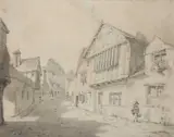 William Alexander, Â A County Street Scene, Possibly In Wales., pencil with monochrome washes on laid paper