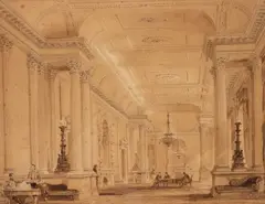 Thomas Allom, Â Interior Of A Club, ink with sepia washes