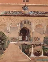 William Pretyman, The Court Of The Ambassadors, The Alhambra, Granada, watercolour heightened with bodycolour