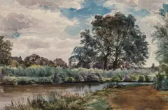 Frederick William Watts, Â A Thames Riverside View, watercolour