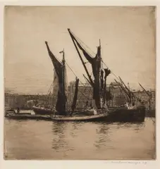 Mortimer Menpes, Â Hay Barges On The River Thames, etching and drypoint plate size: