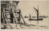 Martin Hardie, Â A Group Of Etchings Including: At Orford Suffolk, A Barge On The River Thames And Drying Sails, Ajaccio, drypoint etching Largest: