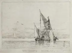 Miles Edmund Cotman, Hay Barge, Medway, etching (2)