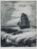 Frederick Haagensen, A Collection Of Etchings And Drawing Including: Norwegian Fishermen, Storm, Pirate, Repairing The Nets, Drying The Sails, Sqall, Heavy Seas And A Clipper At Sea, etching Largest (plate size):