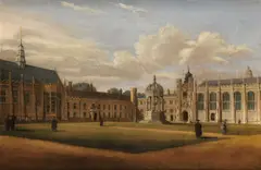 Richard Banks Harraden, The Great Court, Trinity College, Cambridge, And The Wren Library, Trinity College Cambridge, oil on canvas 37cm by 55cm