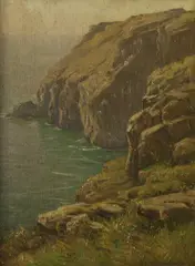 Frederick Golden Short, Cliffs Near Berryhead, South Devon, oil on board 29cm by 22cm