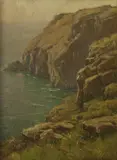 Frederick Golden Short, Cliffs Near Berryhead, South Devon, oil on board 29cm by 22cm