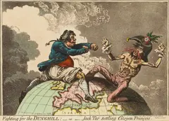 James Gillray, Fighting For The Dunghill- Or Jack Tar Settling Citoyen Francois, etching with aquatint