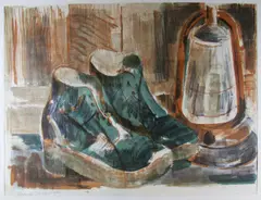Quentin Bell, Still Life With Boots, pencil l