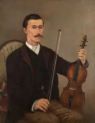 W.r. Jones, Portrait Of W.R. Jones Jr. Holding A Violin, Oil on canvas Image size: