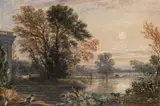 A Lone Figure By A Pool At Sunset, With Classical Ruins by Francis Oliver Finch O.w.s., pencil sketch to verso 'J, sold Apr 2022