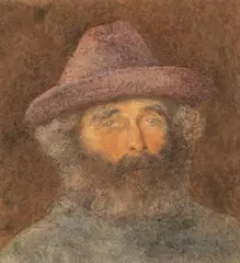 Helen Allingham, Portrait Of A Bearded Man In A Hat, Watercolour Image size: