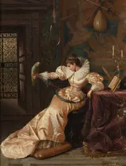 Pio Ricci, The Pet Parrot, Oil on canvas Image size: