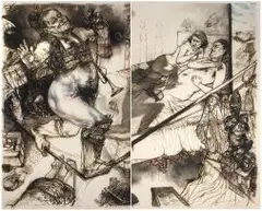 Diane Victor, Indemnities for Late Believers, diptych, conté, charcoal and pastel on paper