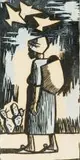Peter Clarke, Woman Carrying Child, colour woodcut