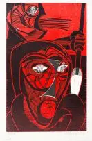 Mhlangane Stabs Shaka by Cecil Skotnes, colour woodcut, sold Nov 2017