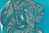 Cecil Skotnes, Mans Gold: The Blue Heads, colour woodcut