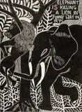 John Muafangejo, Elephant is Killing a Lion in Funny Way in 1975