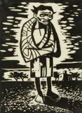 Peter Clarke, Girl with A Blanket, linocut