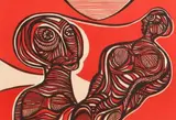 Cecil Skotnes, Mans Gold: Red Figures, colour woodcut