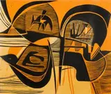 Cecil Skotnes, Composition Landscape, colour woodcut