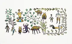Enni Coex'ae Bob, People, Owls and Insects, colour lithograph