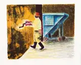The Blue Carriage by Sam Nhlengethwa, colour lithograph, sold Nov 2017