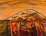 Henk Serfontein, Abstract Landscape with Built Structures, oil on paper