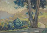 Sydney Carter, Landscape with Gum Tree and Winding Road, pastel on paper