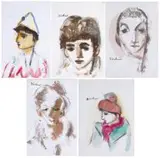 Carl Büchner, Five Portraits of Boys, mixed media on paper