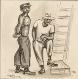 Peter Clarke, Two Men in Hats, pen, ink and wash