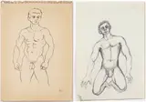 Sketches of Male Nudes, two by Johannes Meintjes, pen on paper, sold Nov 2017