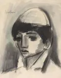 Carl Büchner, Portrait of a Boy in a Cap, charcoal