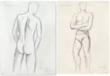 Johannes Meintjes, Sketches of Laurence Harvey, two, pencil on paper